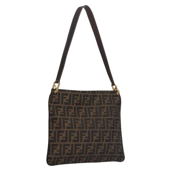 FENDI Zucca Canvas Shoulder Bag Brown Black Gold - Picture 1 of 12